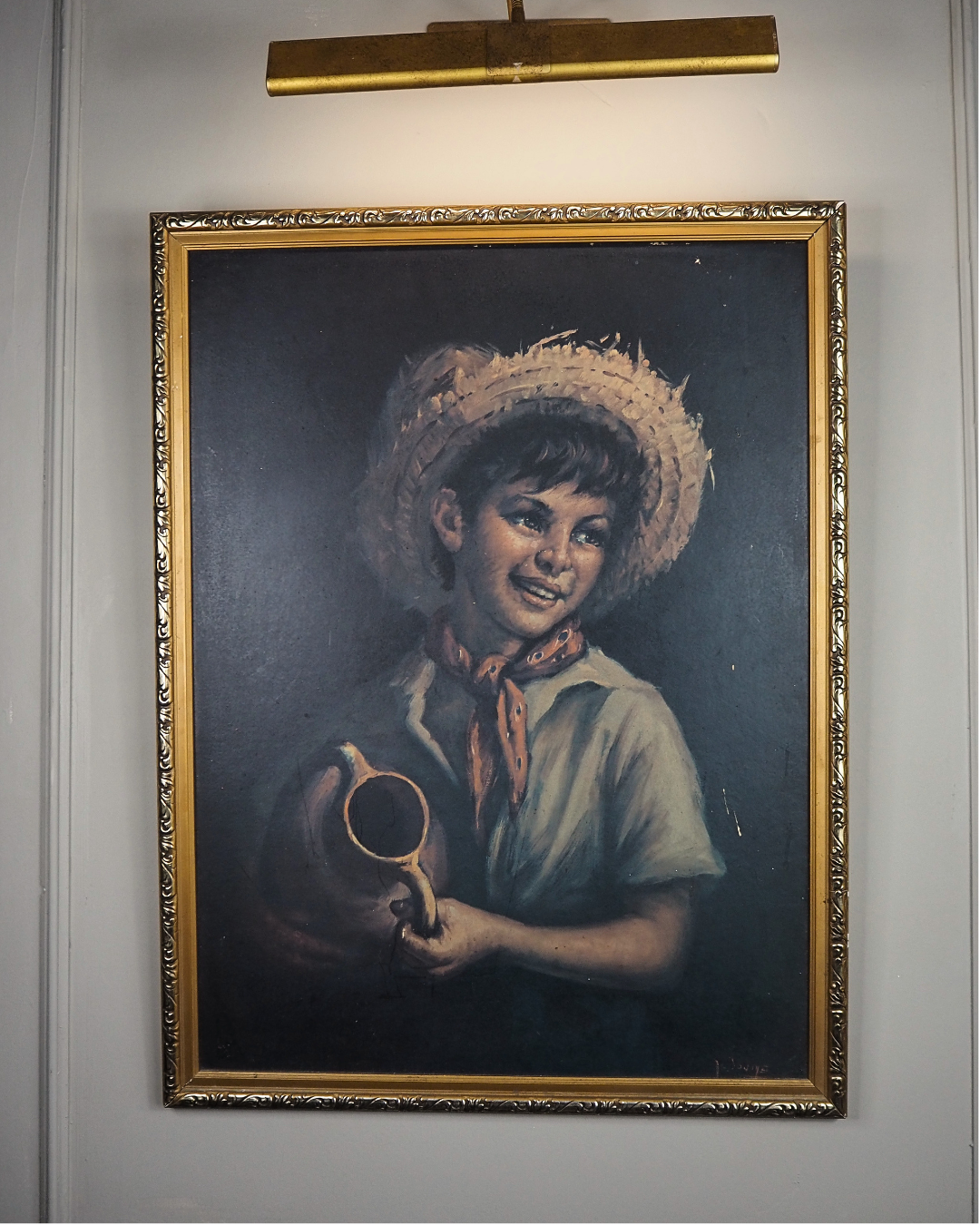 Vintage Textured Print - Country Boy in a Gold Gilt Frame