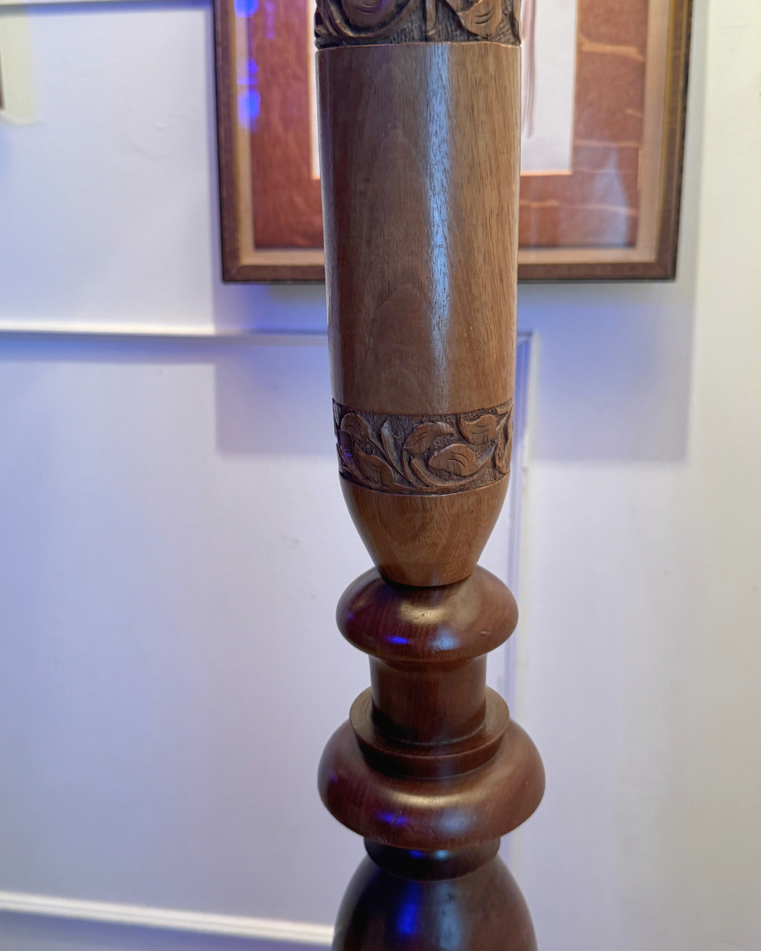 Antique Anglo Indian Hand Carved Wooden Floor Lamp