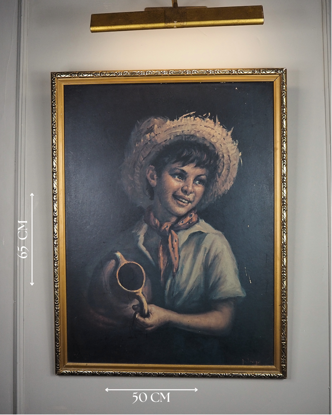 Vintage Textured Print - Country Boy in a Gold Gilt Frame