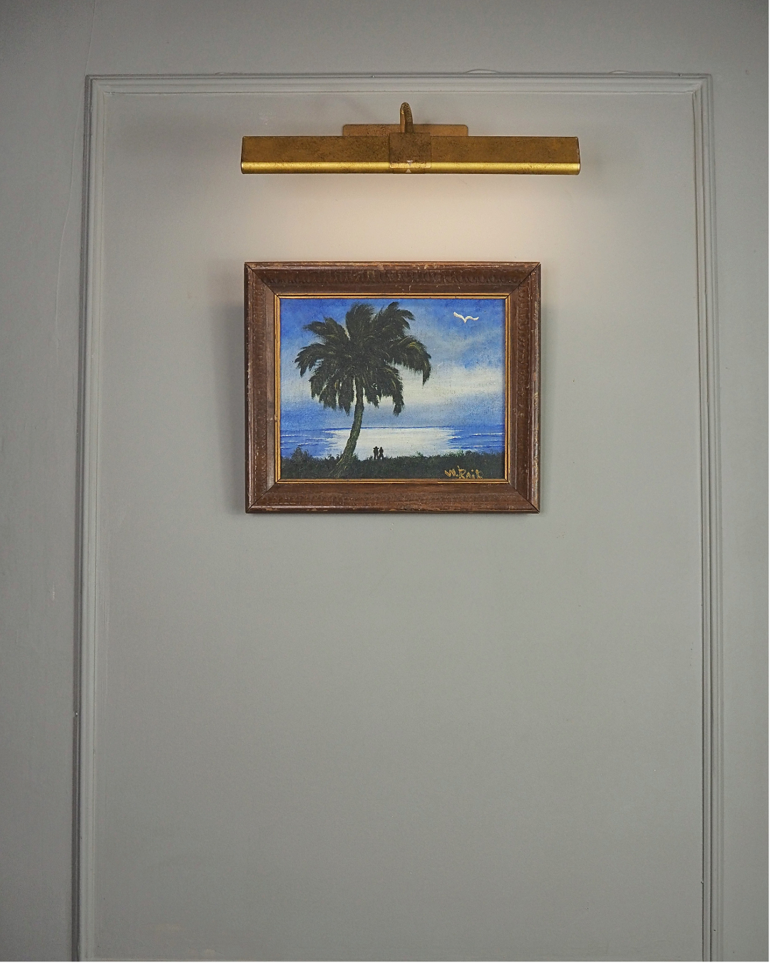Moonlit Palm Scene Highwaymen-Style Oil Painting in Rustic Frame
