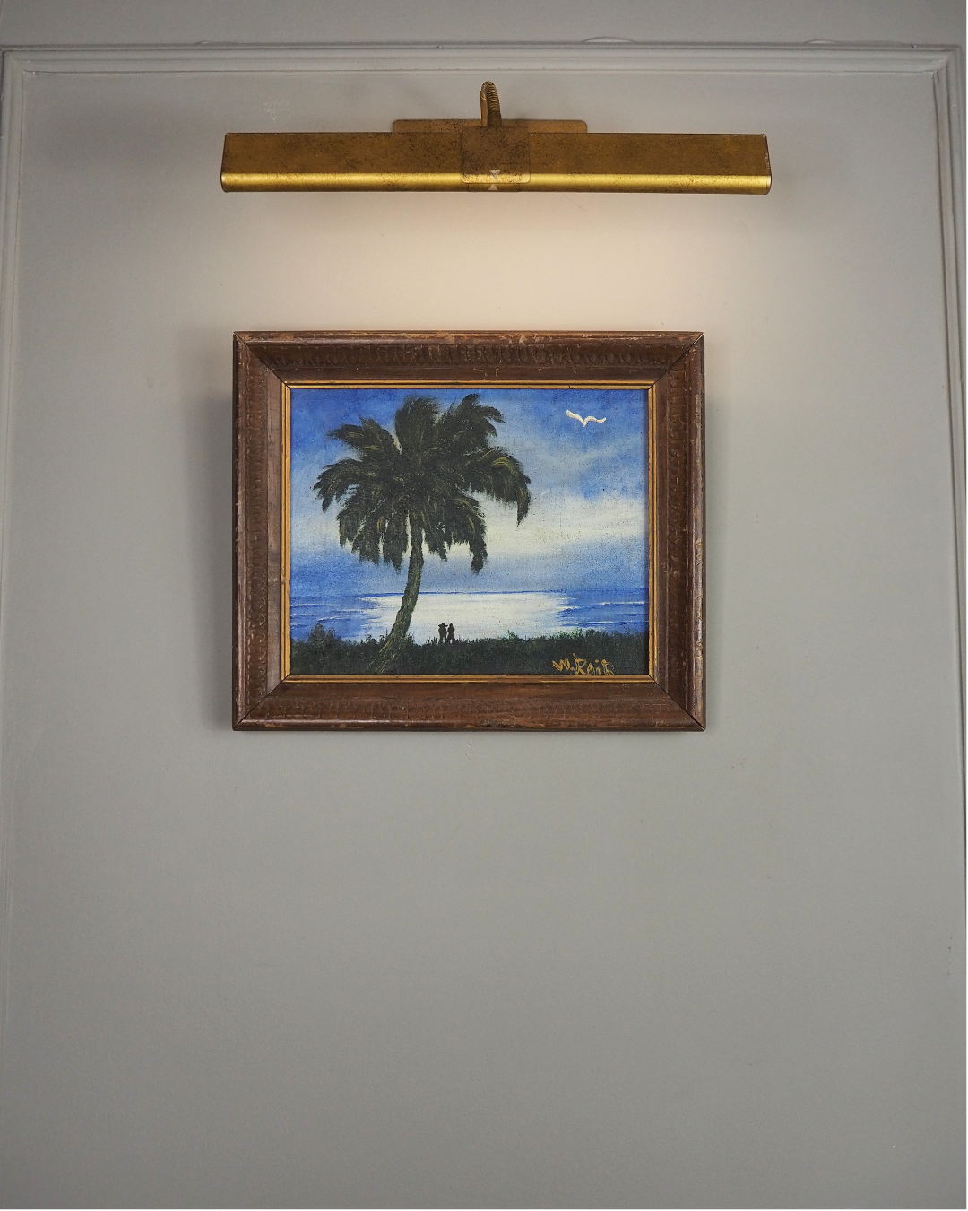 Moonlit Palm Scene Highwaymen-Style Oil Painting in Rustic Frame