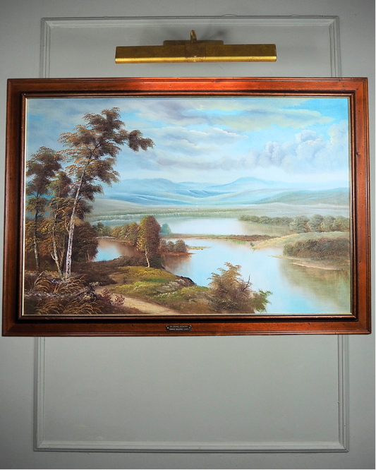 Large Original Signed Oil Painting in Wooden Frame - Lakeside Reflections