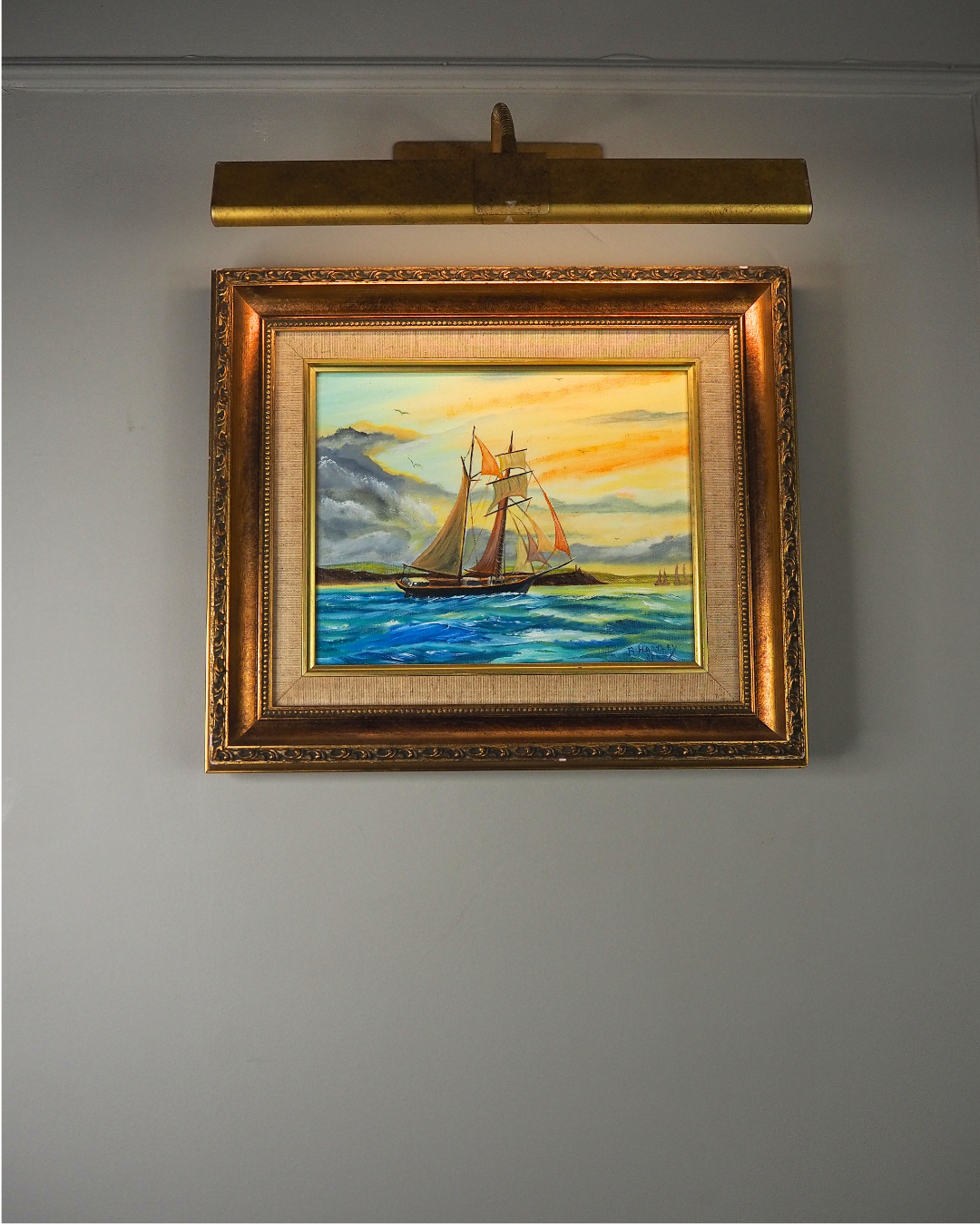Oil Painting in Ornate Gold Gilt Frame by B. Hartley