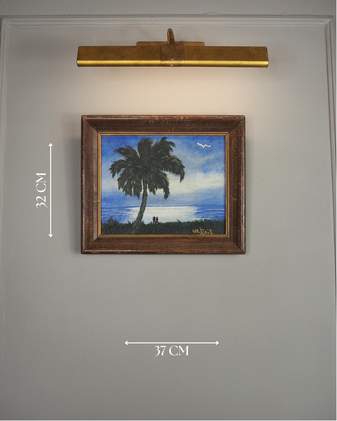 Moonlit Palm Scene Highwaymen-Style Oil Painting in Rustic Frame