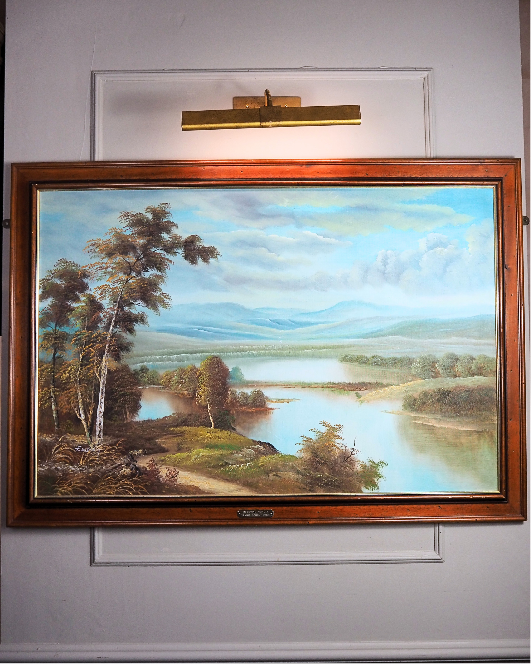 Large Original Signed Oil Painting in Wooden Frame - Lakeside Reflections
