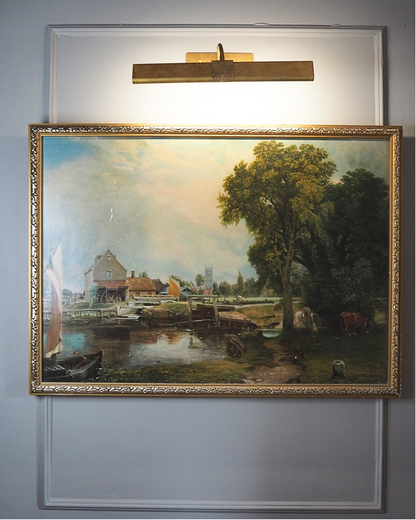 Dedham Lock & Mill After John Constable Large Vintage Print in Gold Frame