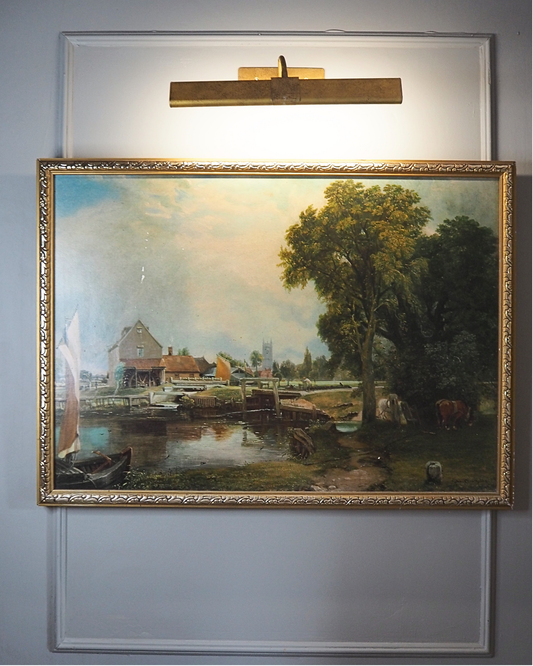 Dedham Lock & Mill After John Constable Large Vintage Print in Gold Frame