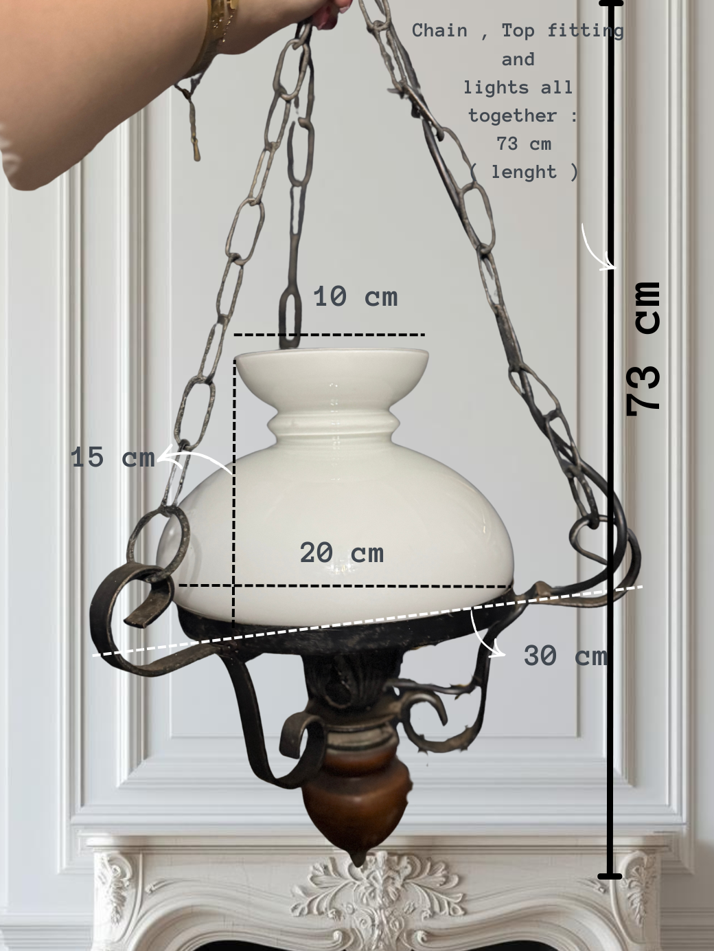 Antique Cast Iron Mid-Century Country Lantern Lights with White Opaque Glass – English Manor Style (Matching Pair)