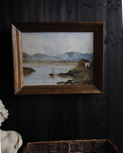 Vintage Rustic Oil Painting by E. Henstock in a Wooden Oak Picture Frame