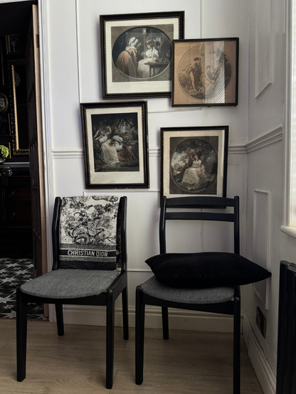 Mid-Century Retro Wooden Chairs (Pair) | Upcycled Black & Tweed Dining Chairs | Herringbone Upholstery