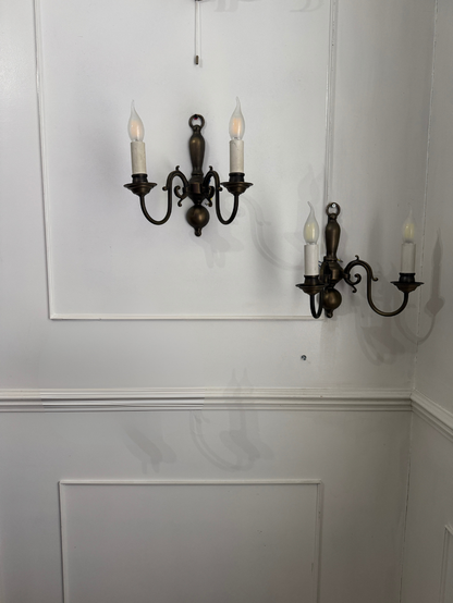 Antique Brass 2-Arm Heavy Solid Wall Lights – French Country Style