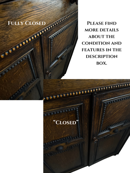 Antique Oak Bobbin Cabinet - Jacobean Style Sideboard