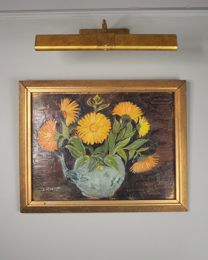 Vintage Yellow Flowers Oil Painting by E. Henstock: Gilt Gold Frame