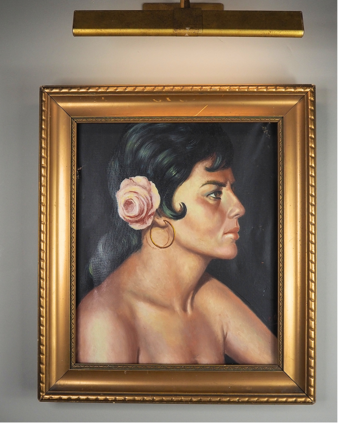 Vintage Portrait Oil Painting by Joan in Gold Gilt Vionne Frame (51x45 cm)