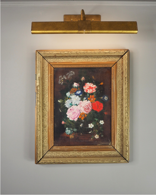 Heavy Antique Frame with Floral Oil Painting SIgned by M.Hodges 1923