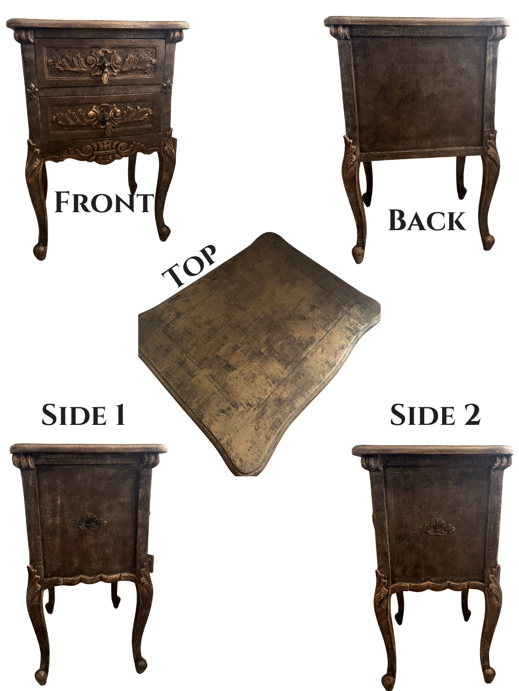 Vintage French Ornate Style Bedside Tables – Gold & Brown | Distressed Upcycled Nightstands