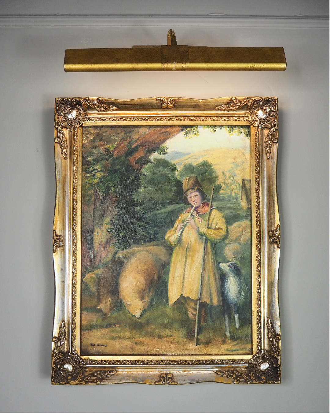 Vintage Oil Painting “Shepherd Boy Playing a Flute” Signed Pat Linnell | c.1937–40