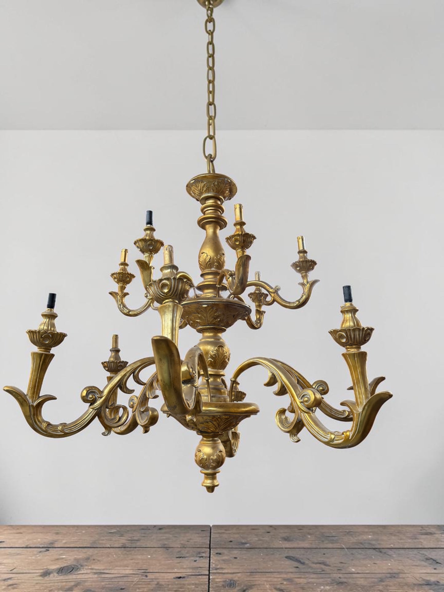 Huge Vintage French Gilded Ornate Chandelier | Extra Large 2 Tier Chandelier