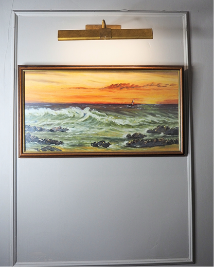 Vintage " Seascape with Rocks " Oil Painting by M.Howarth 1978