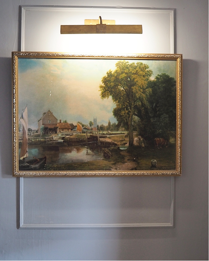 Dedham Lock & Mill After John Constable Large Vintage Print in Gold Frame