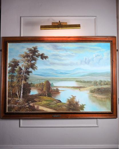 Large Original Signed Oil Painting in Wooden Frame - Lakeside Reflections