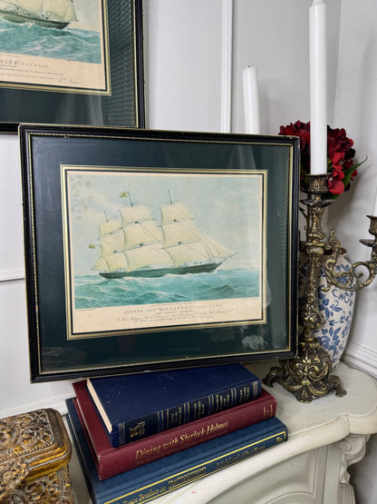 Timeless Voyage –Vintage Ship Print Pair with Black Frames