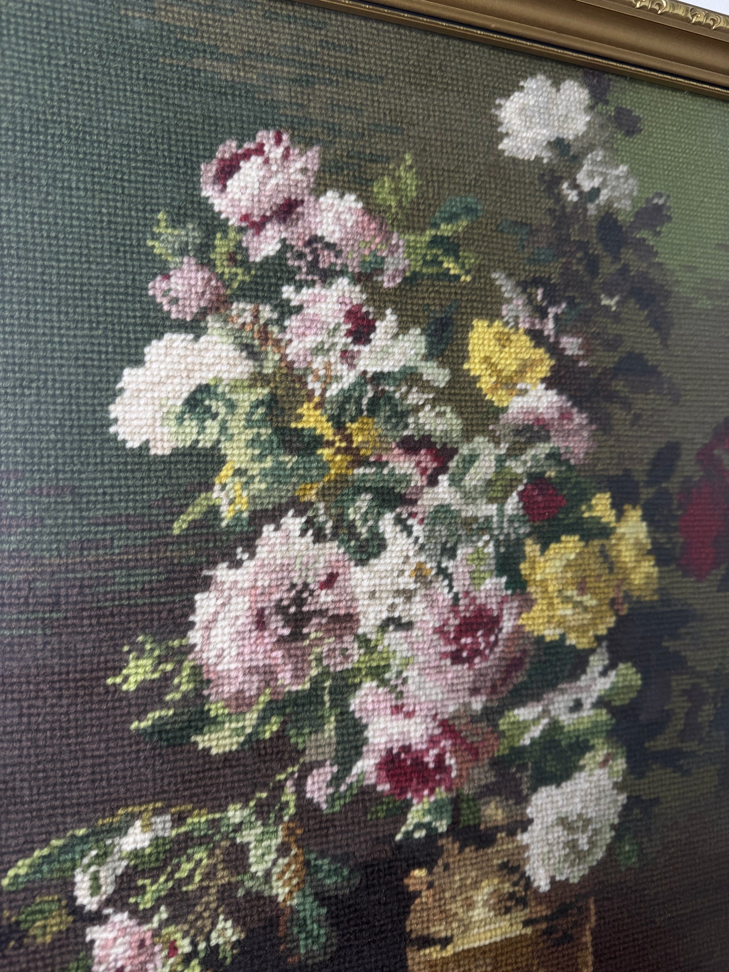 Golden Blooms – Hand-Stitched Gobelin Embroidery Art