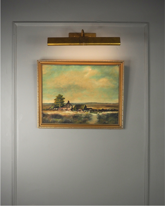 Vintage Farmhouse Oil Painting on Board Rustic Field Landscape