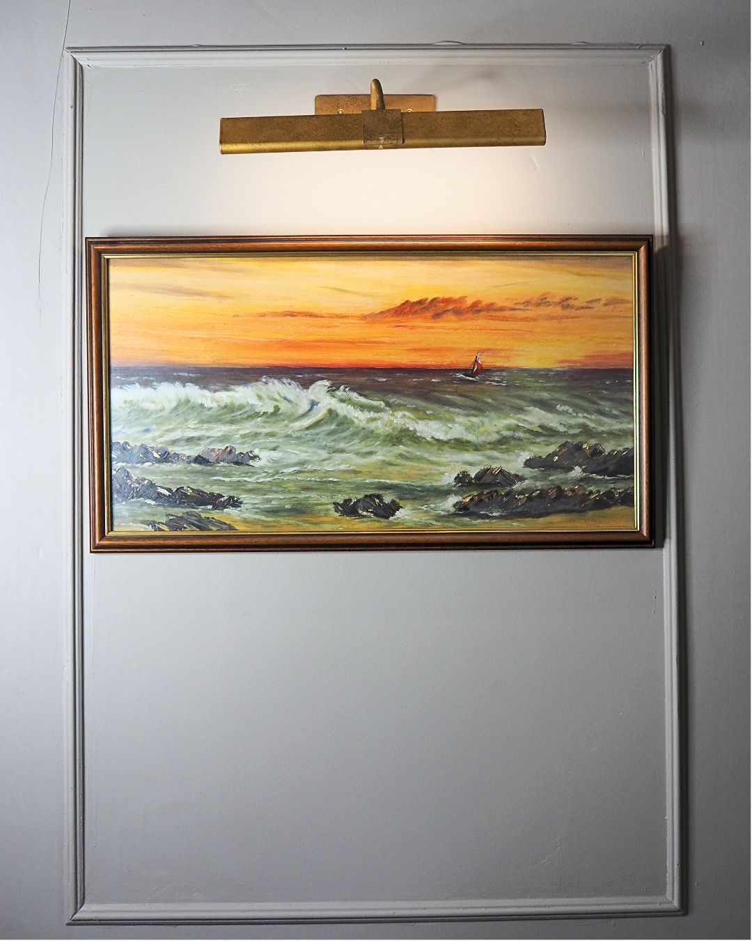 Vintage " Seascape with Rocks " Oil Painting by M.Howarth 1978