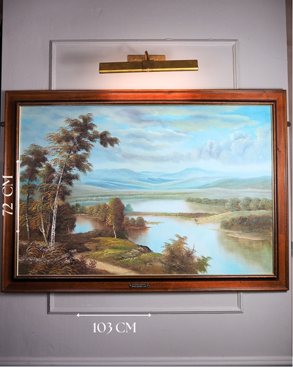 Large Original Signed Oil Painting in Wooden Frame - Lakeside Reflections