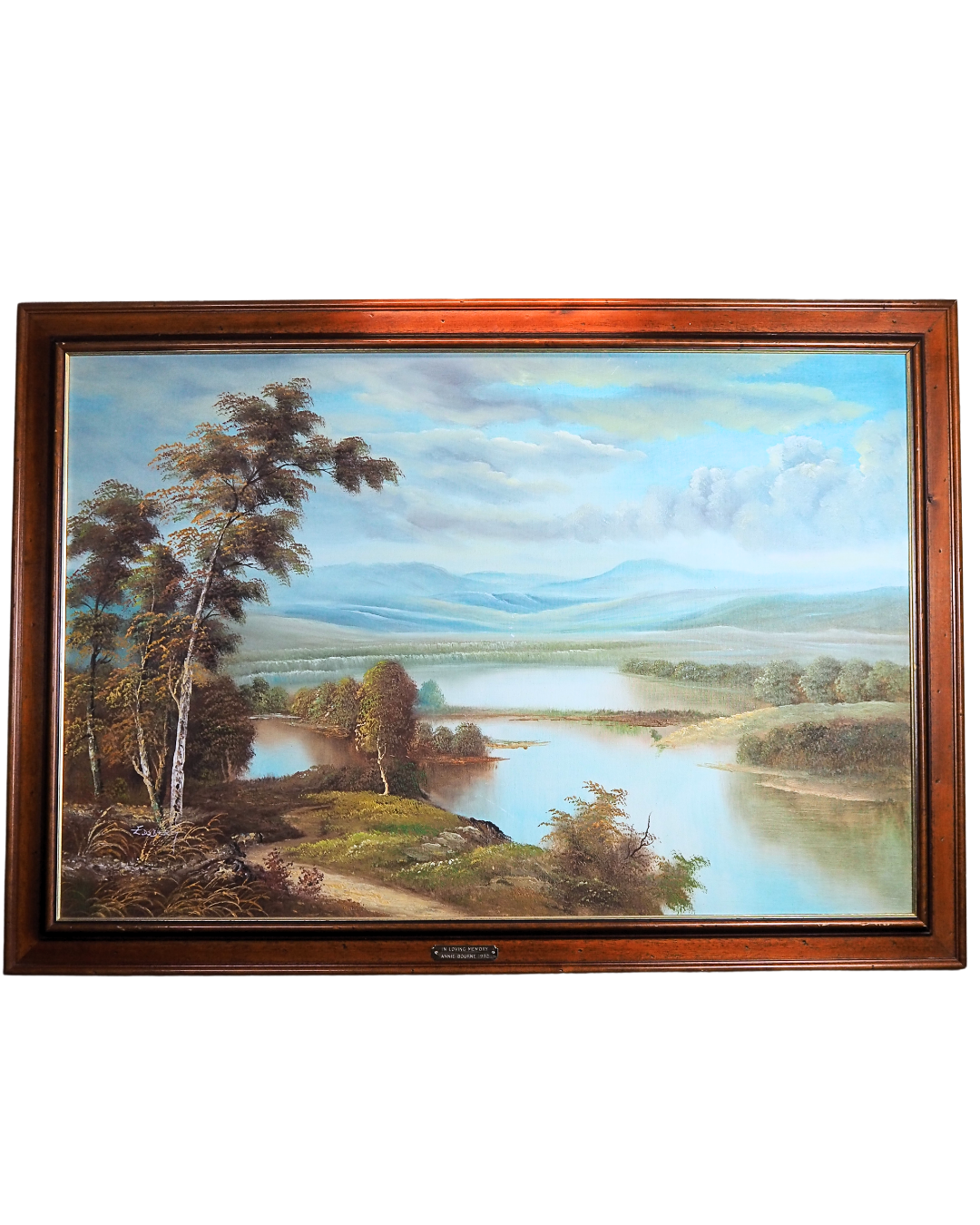 Large Original Signed Oil Painting in Wooden Frame - Lakeside Reflections
