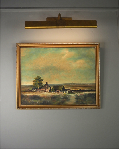 Vintage Farmhouse Oil Painting on Board Rustic Field Landscape