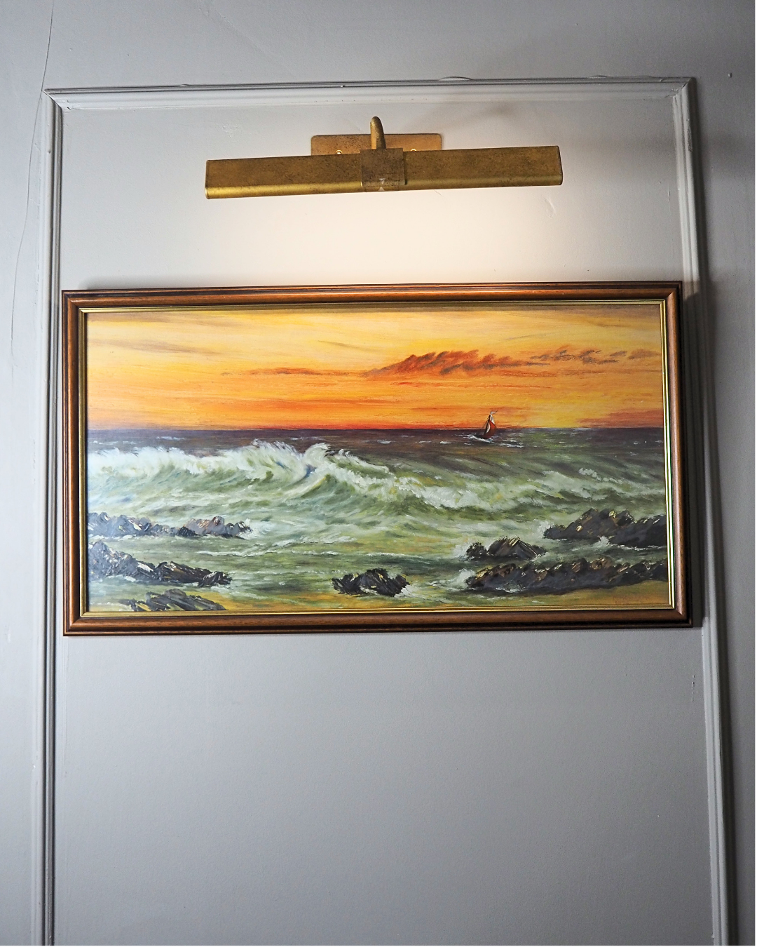 Vintage " Seascape with Rocks " Oil Painting by M.Howarth 1978