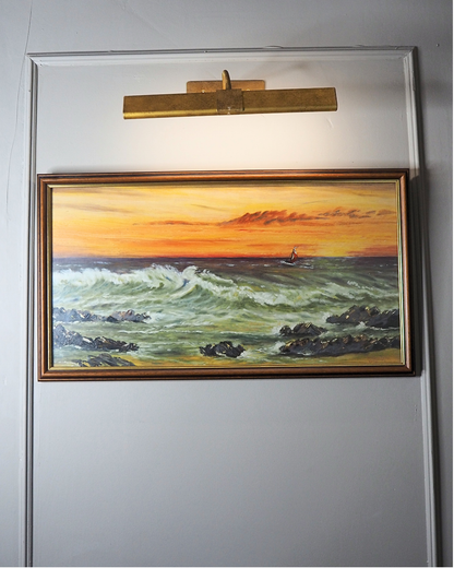 Vintage " Seascape with Rocks " Oil Painting by M.Howarth 1978