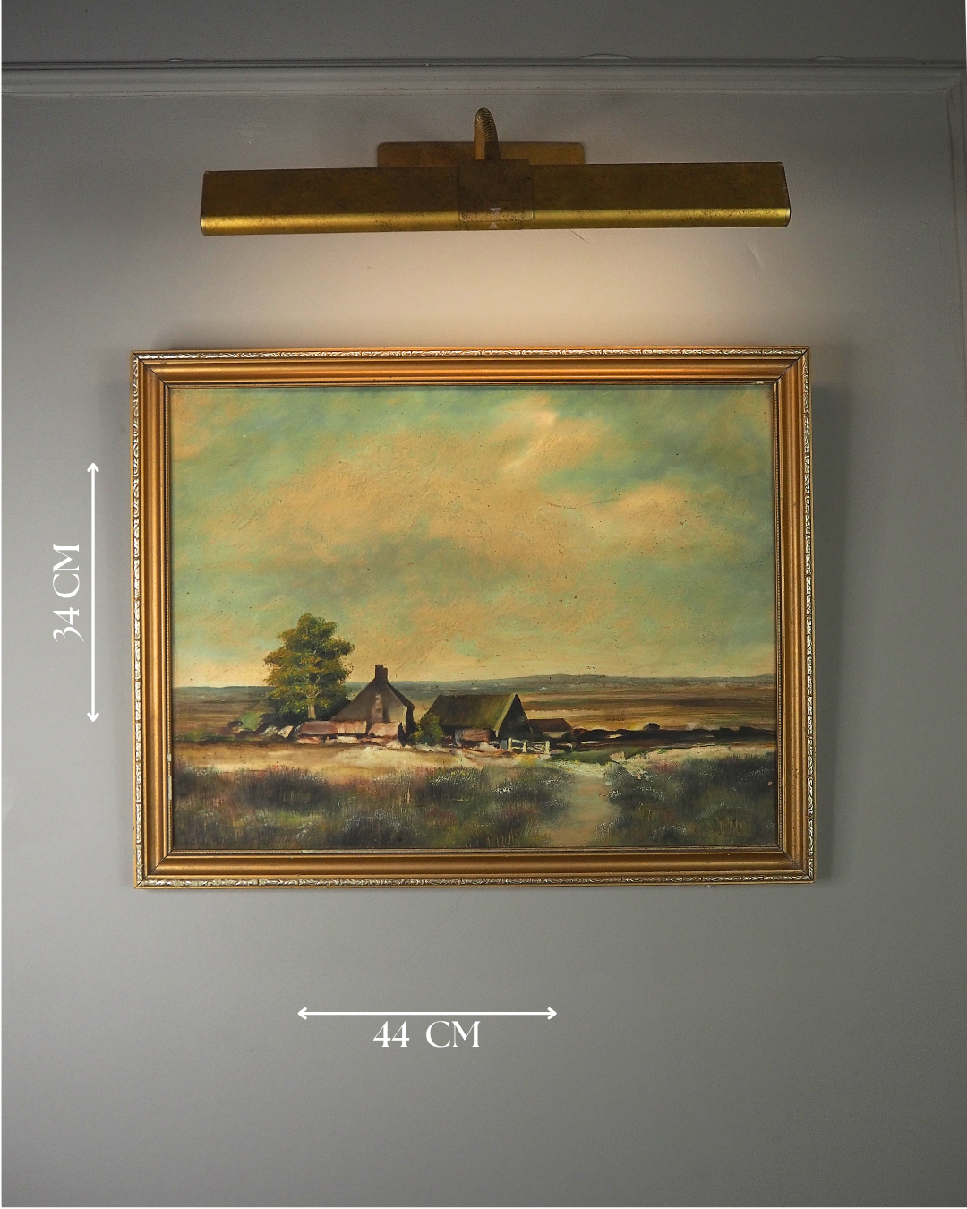 Vintage Farmhouse Oil Painting on Board Rustic Field Landscape