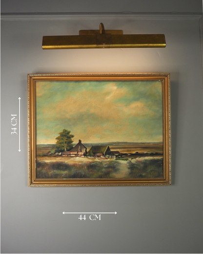 Vintage Farmhouse Oil Painting on Board Rustic Field Landscape