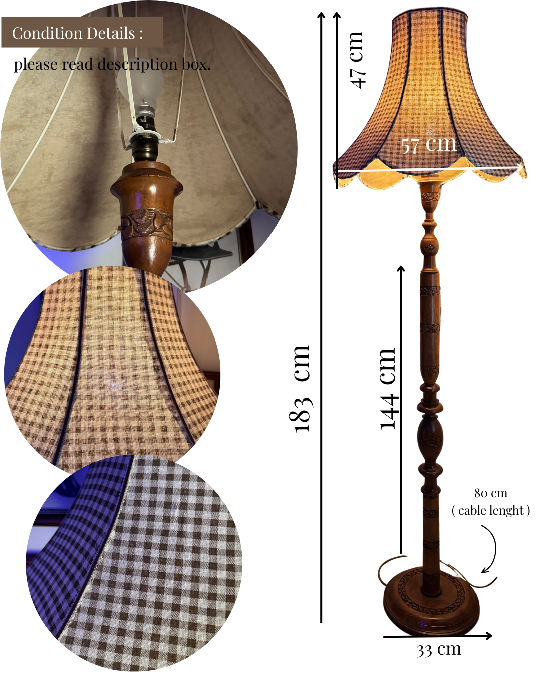 Antique Anglo Indian Hand Carved Wooden Floor Lamp