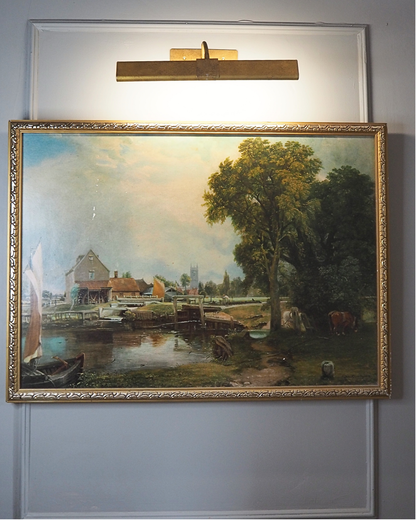 Dedham Lock & Mill After John Constable Large Vintage Print in Gold Frame