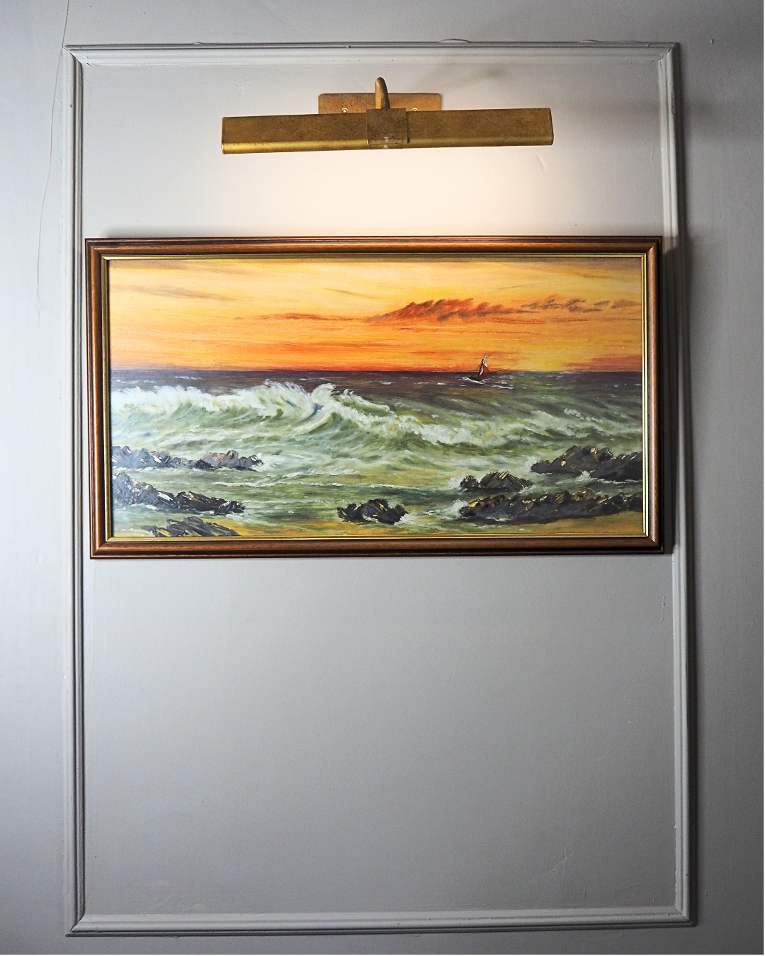 Vintage " Seascape with Rocks " Oil Painting by M.Howarth 1978