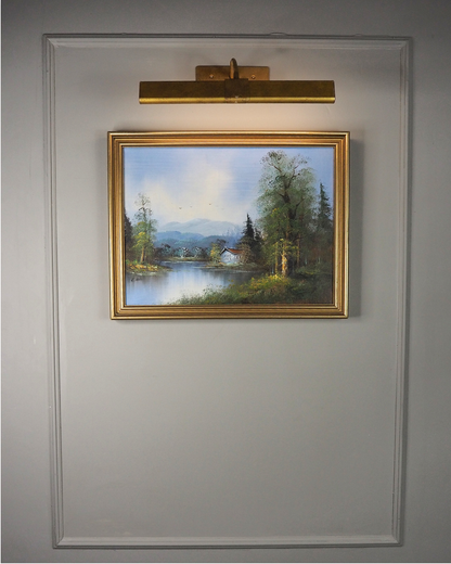 Vintage Oil Painting Lonely House by Lake Signed by L.Able