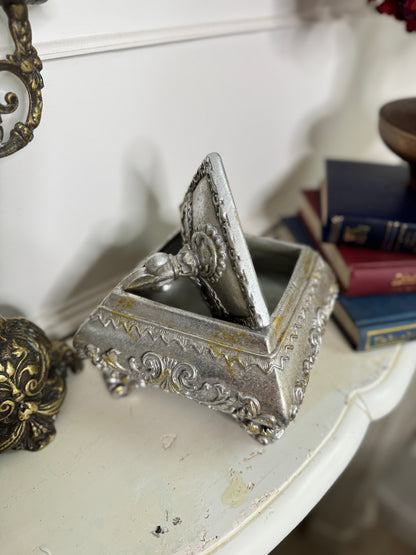 Vintage Silver Plated Wooden Ring and Storage Box for Keepsakes