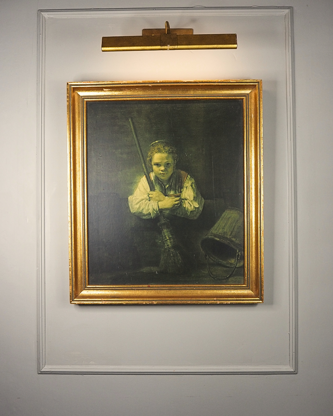 Rembrandt “A Girl with a Broom” Framed Vintage Dutch Print | Heavy Gilt Frame