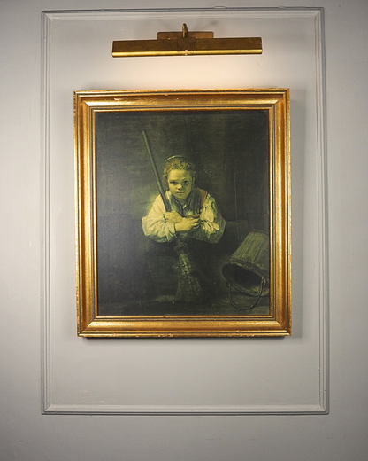 Rembrandt “A Girl with a Broom” Framed Vintage Dutch Print | Heavy Gilt Frame