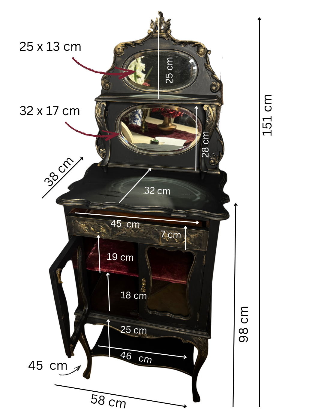 Antique Ebonised Victorian Chiffonier / Drink Cabinet — 19th Century — Upcycled Chalk Paint Finish
