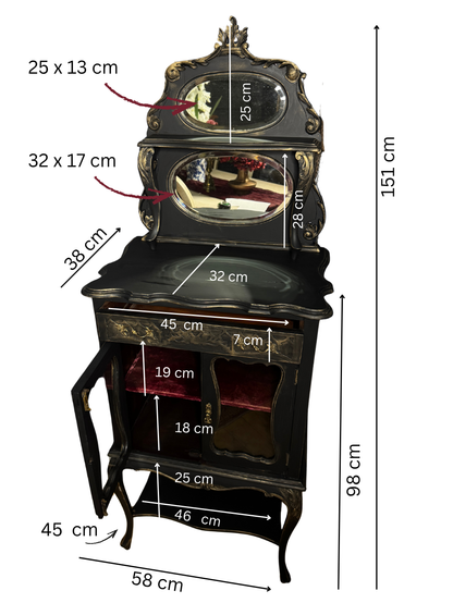 Antique Ebonised Victorian Chiffonier / Drink Cabinet — 19th Century — Upcycled Chalk Paint Finish