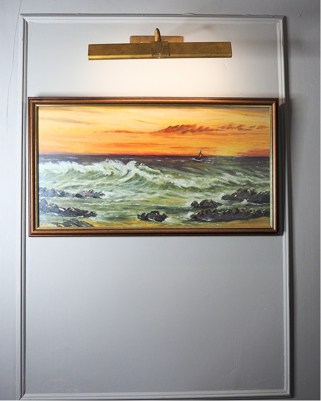 Vintage " Seascape with Rocks " Oil Painting by M.Howarth 1978