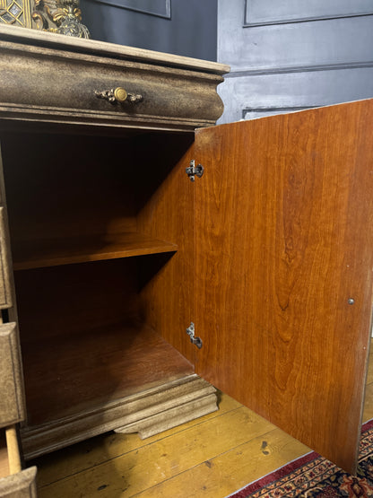 Vintage French-Inspired Upcycled Sideboard | Heavily Distressed 7-Drawer + 2 Cabinet Buffet with Original Brass Handles