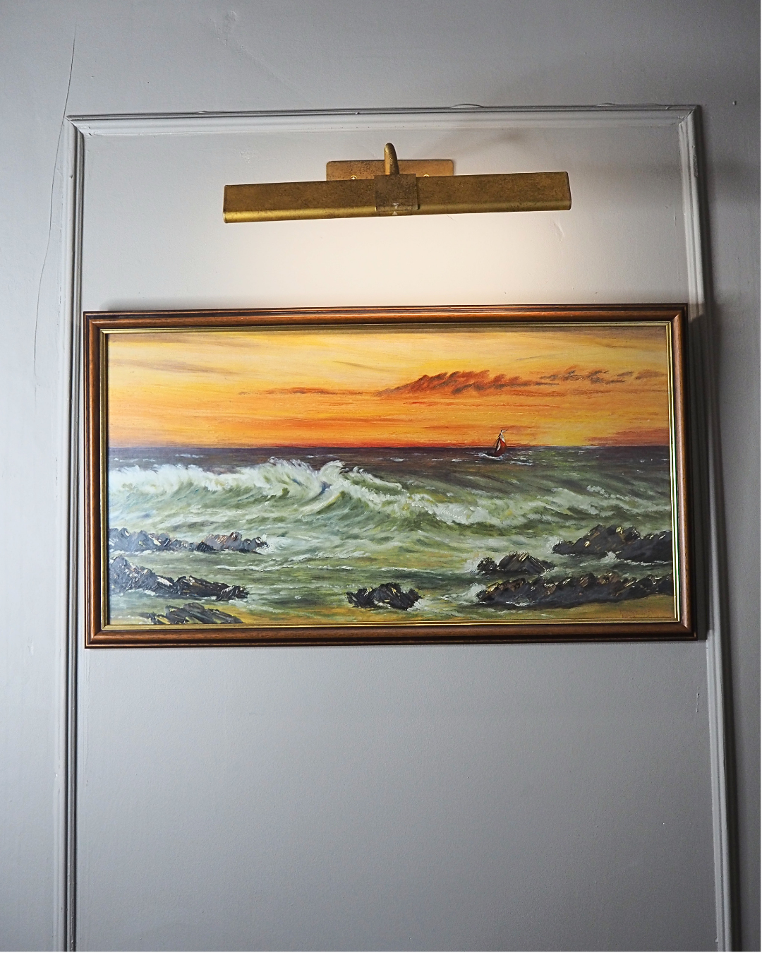 Vintage " Seascape with Rocks " Oil Painting by M.Howarth 1978