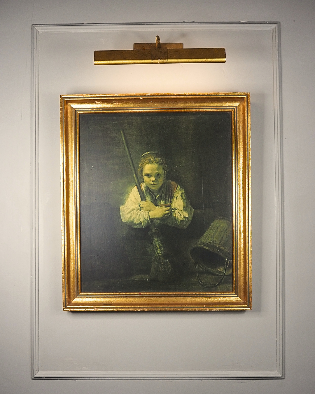 Rembrandt “A Girl with a Broom” Framed Vintage Dutch Print | Heavy Gilt Frame
