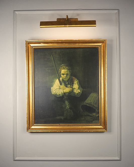 Rembrandt “A Girl with a Broom” Framed Vintage Dutch Print | Heavy Gilt Frame